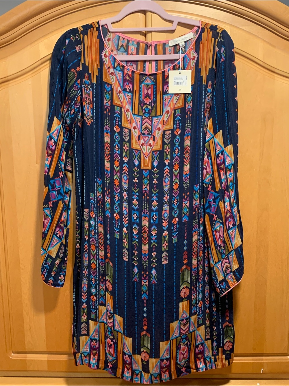 Favorite Daughter Navy Long Sleeve Tunic Dress with Multicolor Geometric Print